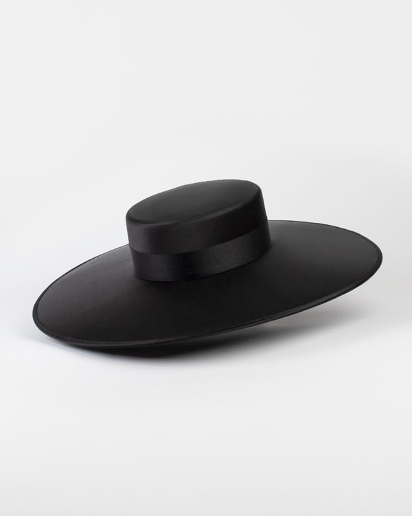 Black Satin Hat With Satin Ribbon