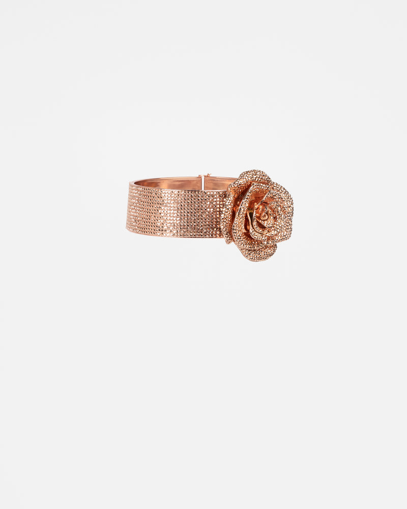 Rose Gold Metal Crystal Encrusted Choker With Signature Rosette