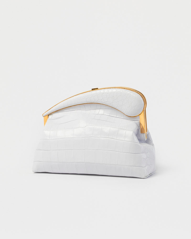WHITE CROCODILE LEATHER TEARDROP HANDBAG