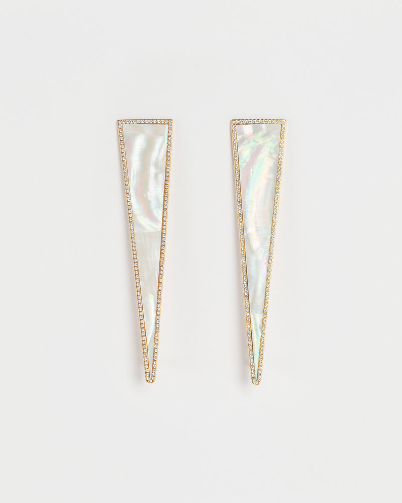 IVORY MOTHER OF PEARL TRIANGL SHARD EARRINGS ADORNED WITH CRYSTAL