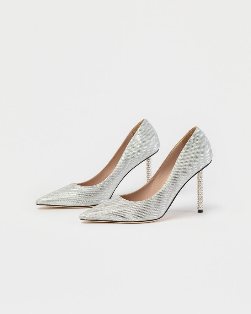 SILVER CRYSTAL PUMP WITH CRYSTAL HEEL
