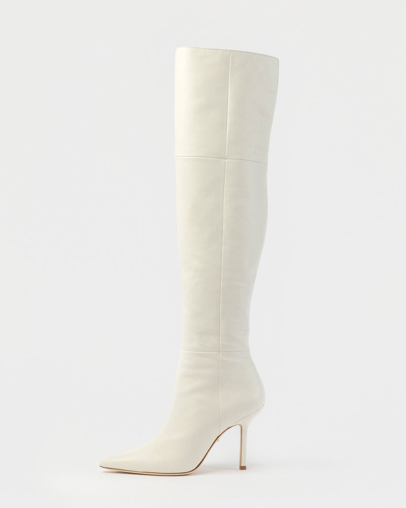 WINTER WHITE NAPPA LEATHER OVER THE KNEE BOOTS