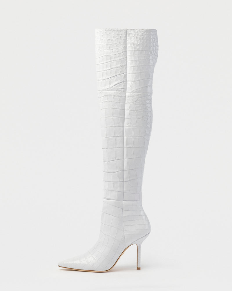 WHITE CROCODILE OVER THE KNEE BOOTS