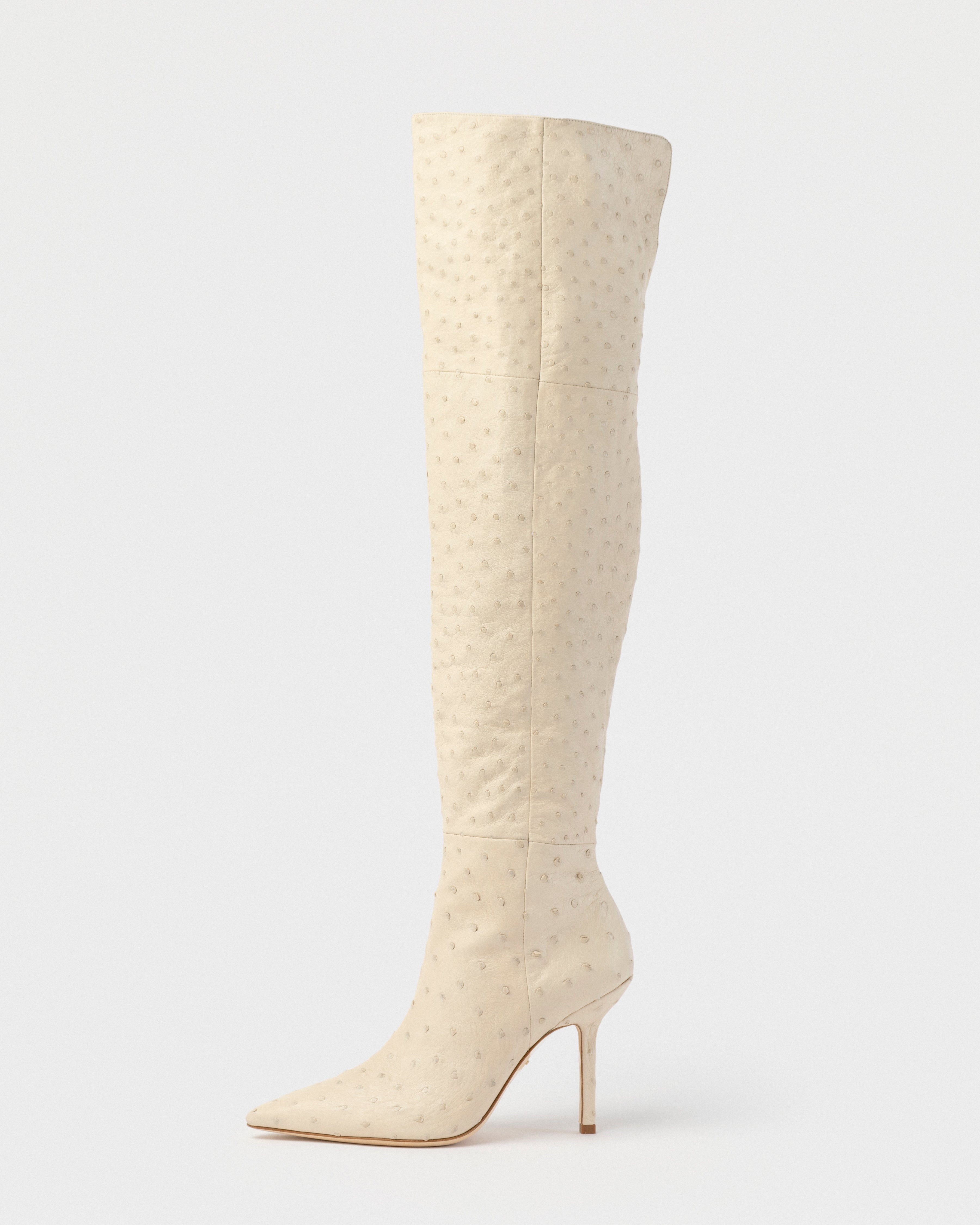 CREAM OSTRICH LEATHER OVER THE KNEE BOOTS – Tamara Ralph