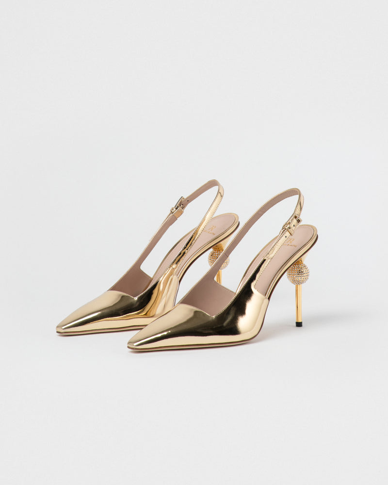 GOLD CRYSTAL BALL SLINGBACK HEELS