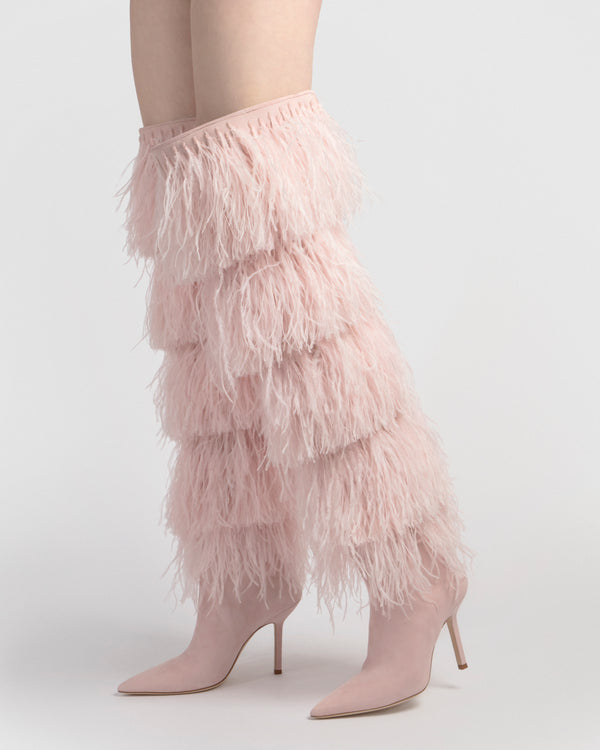 Candy Pink Ostrich Feather Boots