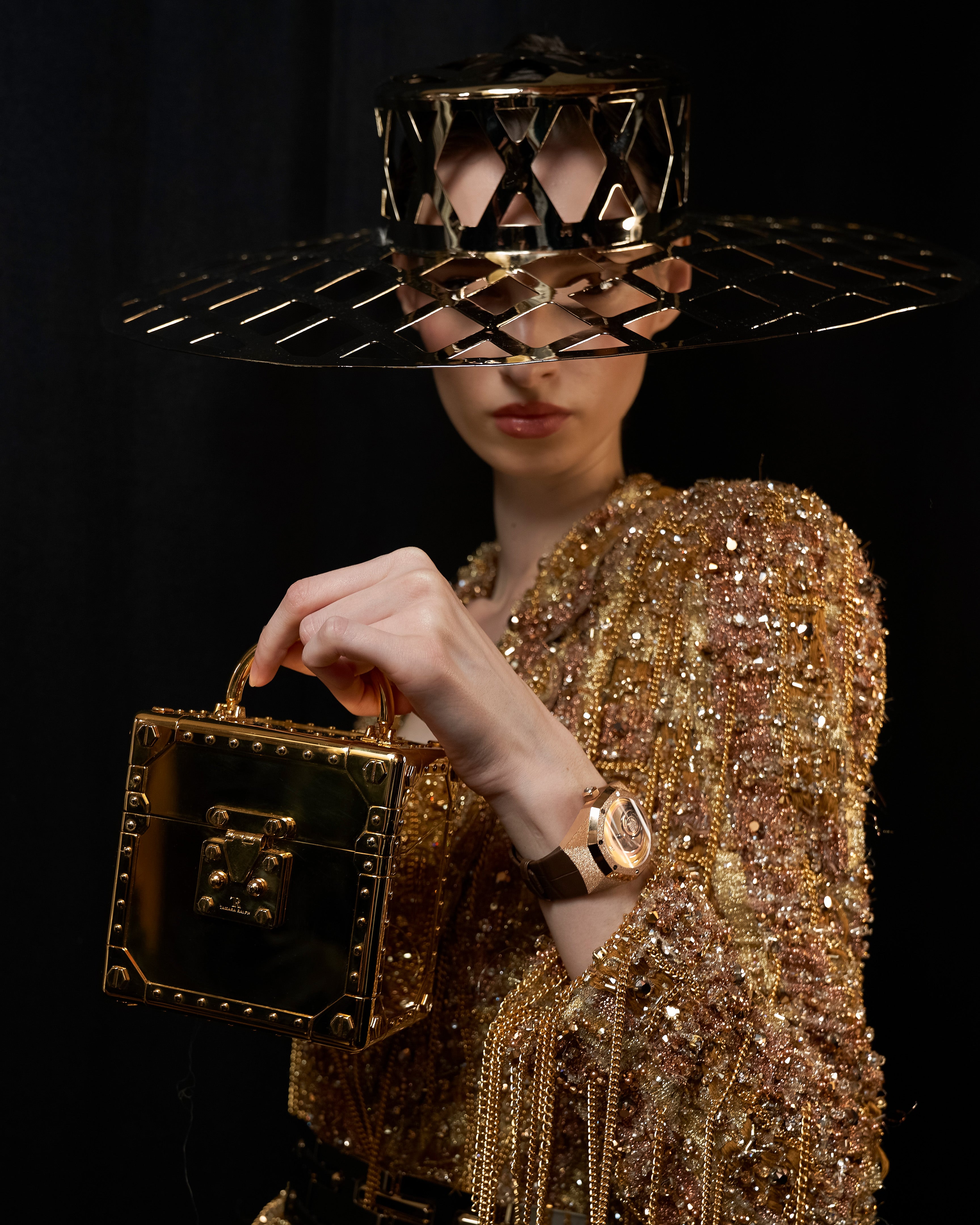 Tamara Ralph Gold Metal Box Bag